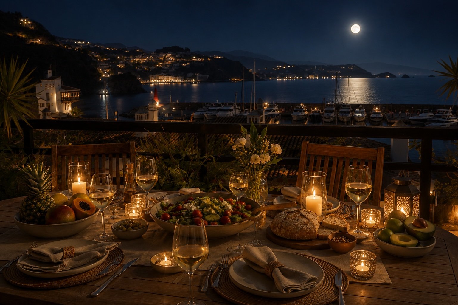 Terraza de noche en Un Balcón a la Marina